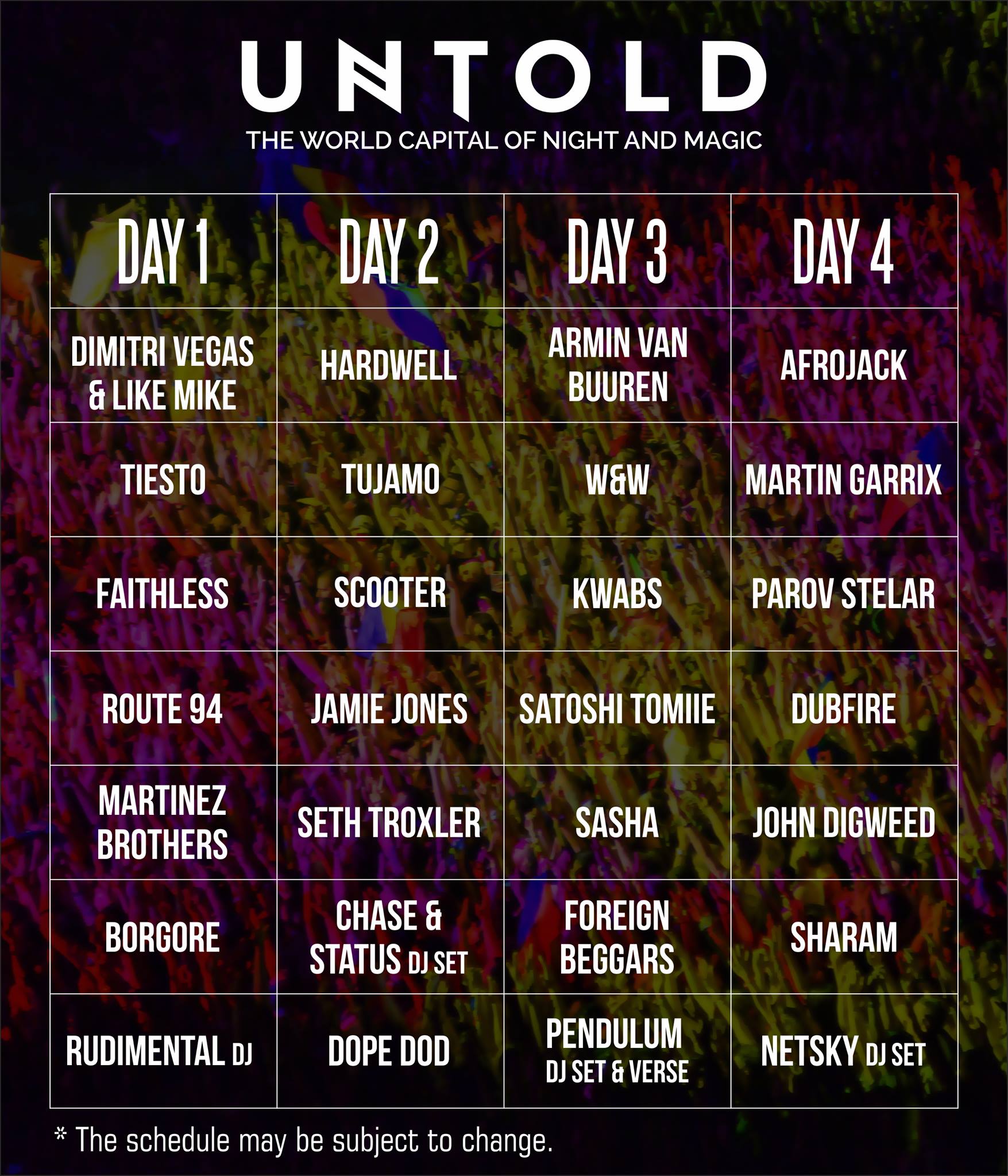 Untold Festival 2016 Timetable